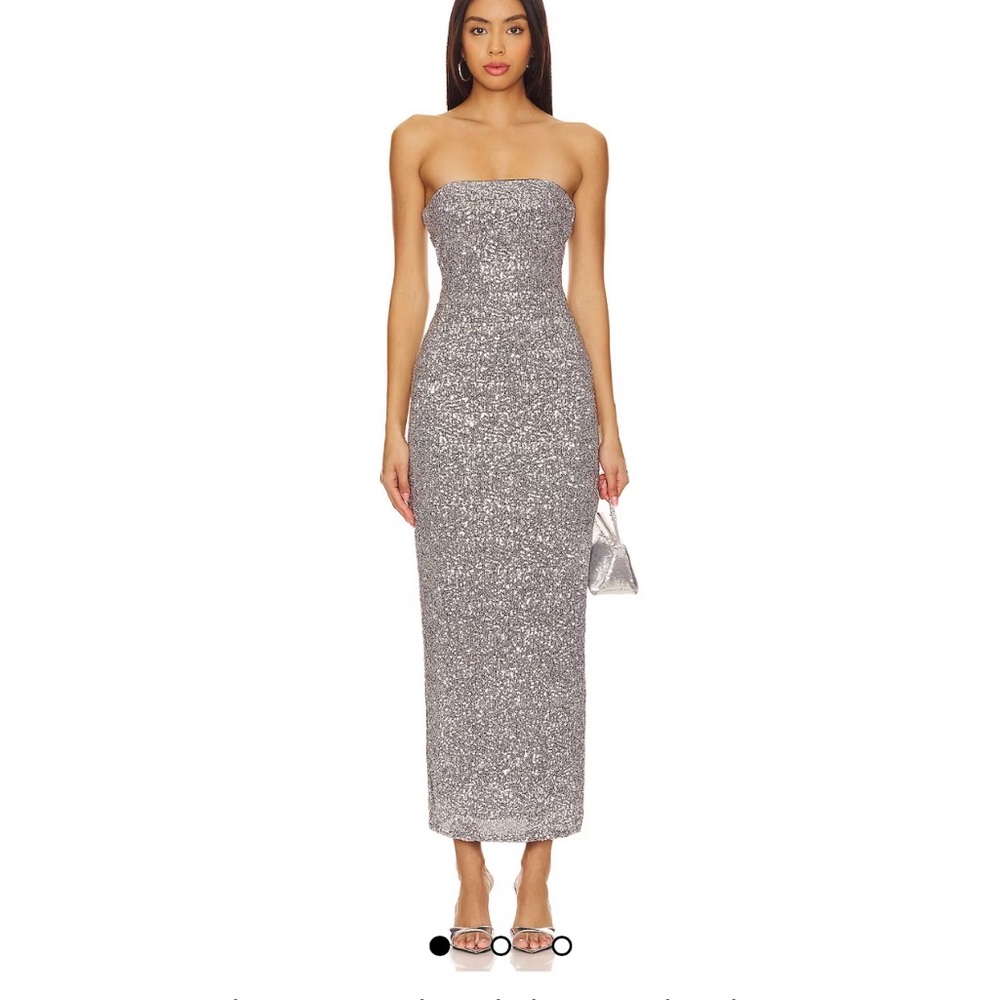 Silver Sequin Strapless Bodycon Dress